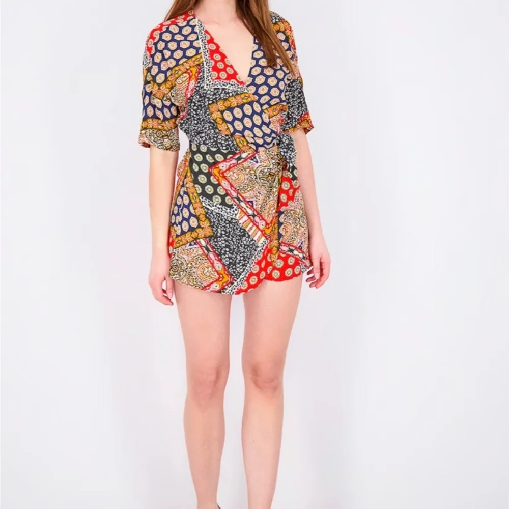 Retrod Multicolor & Multi-Patterned Wrap Romper - Picture 3 of 9